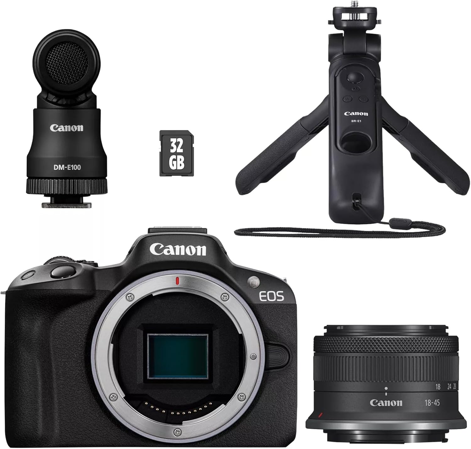 Canon EOS R50 + RF-S 18-45mm F4.5-6.3 IS STM Creator Kit|24.2MP APS-C Mirrorless Camera|Upto 15fps Cont.|Dual Pixel CMOS AF II|4K 30p|Vari-Angle screen|Bluetooth & WiFi|Black