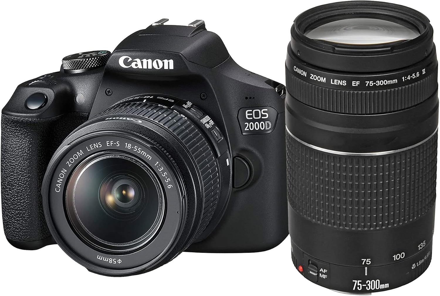 Canon EOS 2000D single lens reflex camera (24.1 MP, DIGIC 4+, 7.5 cm (3.0 inch) LCD, Full-HD, WIFI, APS-C CMOS sensor) including lenses EF-S 18-55mm F3.