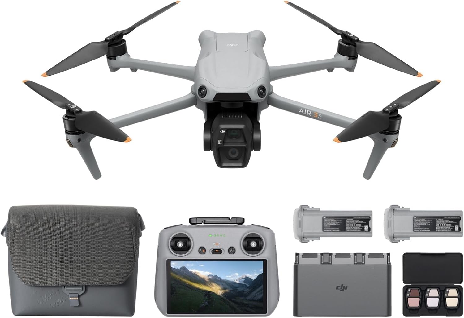 DJI Air 3S Fly More Combo (RC 2 Remote Control with Screen), Drone with 1 Inch CMOS Wide Angle & Medium Telephoto for Adults, 4K/60fps, Omnidirectional Detection & 3 Batteries for Longer Flight Time