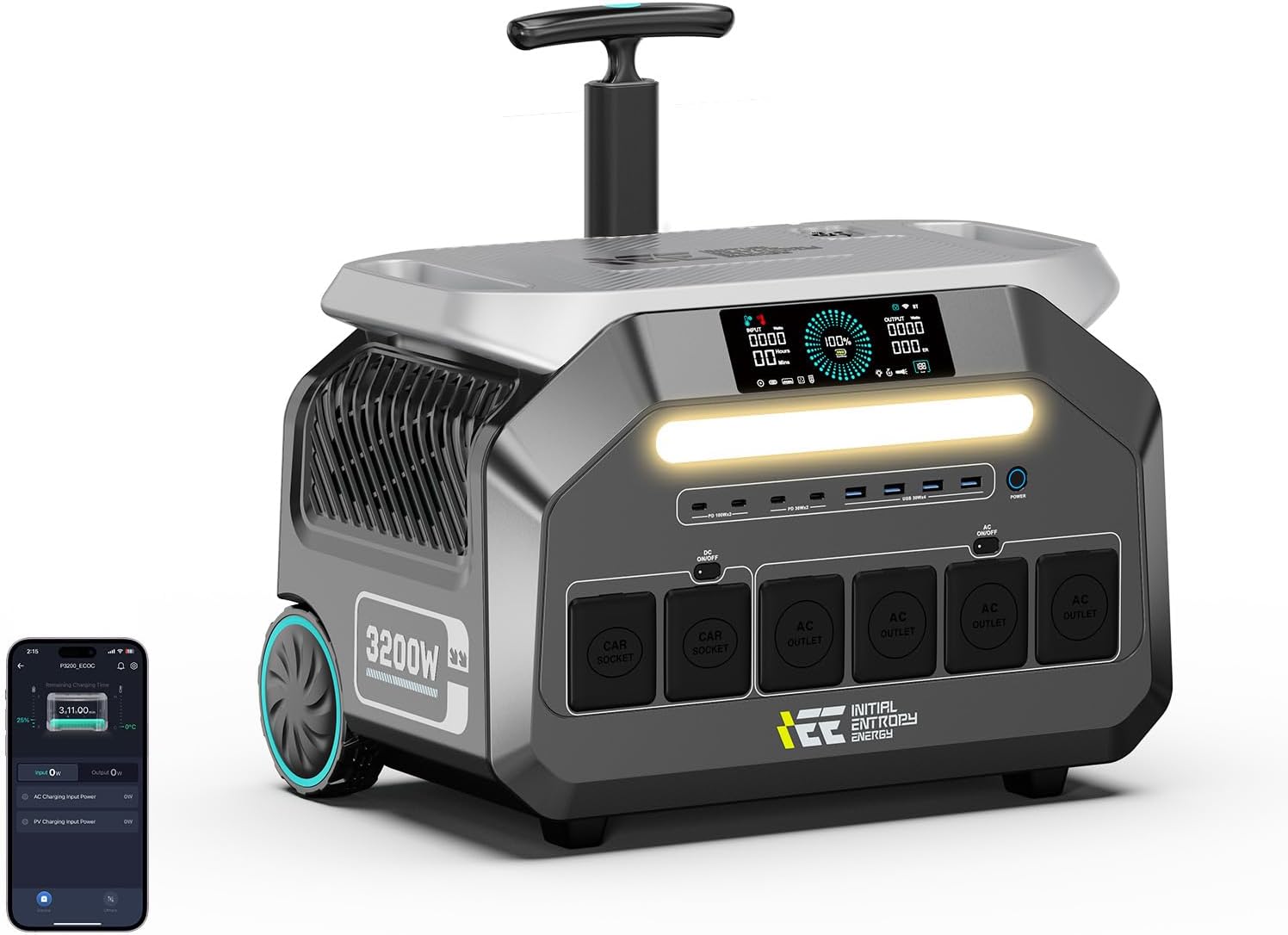 IEE 3200W (6400W Peak) Portable Power Station P3200, 2048Wh Solar Generator with LiFePO4 Battery, 0-80% in 45 Minutes Charging, APP, 16 Ports, UPS Portable Power Station for Camping, Motorhomes