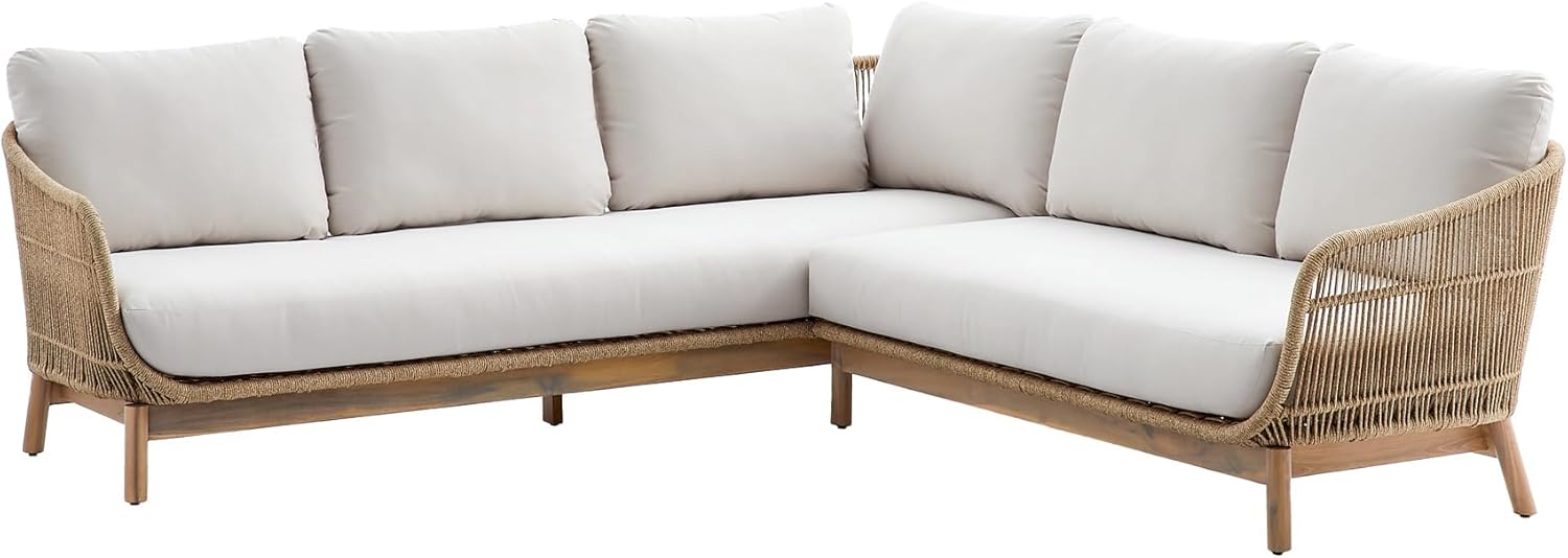 Riess Ambiente Outdoor Garden Seating Set Bali Rope 235 cm Beige Natural Acacia Wood Aluminium Includes Cushion Easy Care Weatherproof