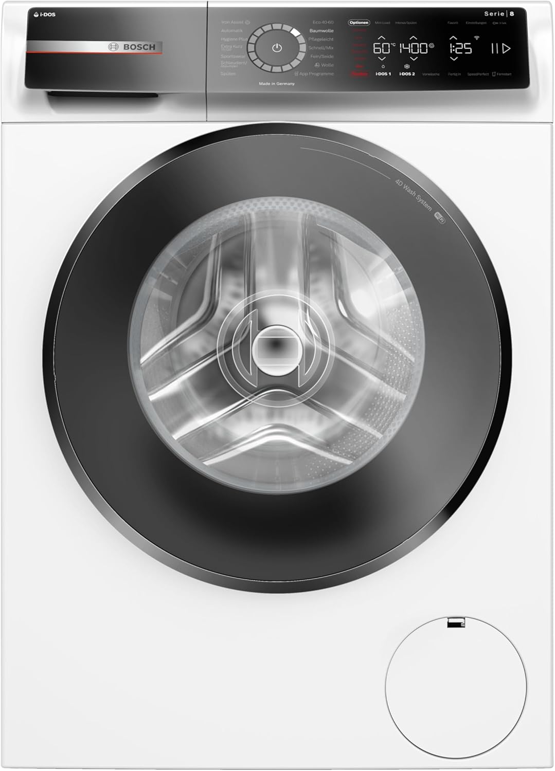 Bosch WGB244A40 Series 8 Front Loading Washing Machine 9 kg, 1400 rpm, Made in Germany, Speed Perfect, i-DOS with Detergent Scan, Iron Assist – Reduces Wrinkles, Mini Load, Home Connect, White [Energy Class A]