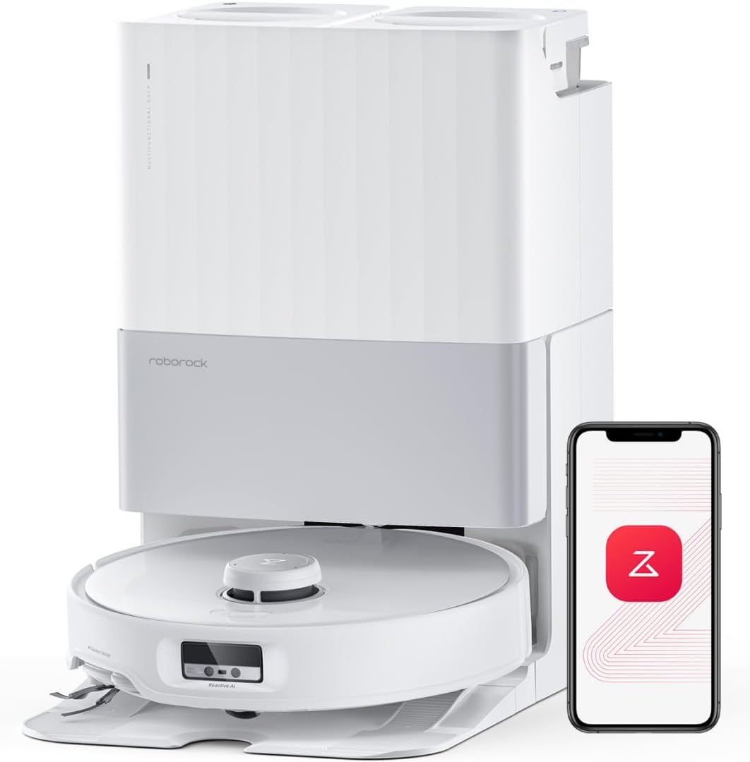 roborock Qrevo Edge Robot Vacuum Cleaner with Mop Function, Dual Anti-Tangle System, AdaptiLift Chassis, 18,500Pa, FlexiArm Design Edge Cleaning, Heatable Mop, 75°C Hot Water Mop Wash, “Hello Rocky”