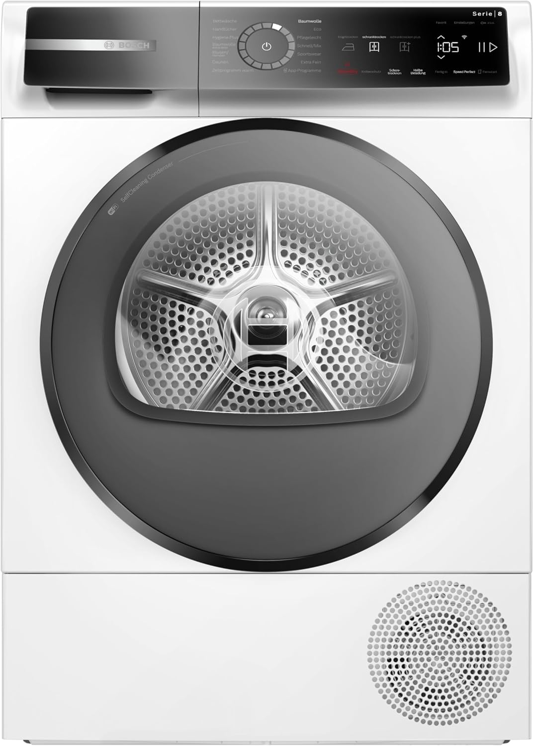 Bosch WQB246D41 Series 8, Heat Pump Dryer 9 kg, Silent Dry – Extremely Quiet, Quick Dry Wash, Auto Dry, Self-Cleaning Condenser, Drum Interior Lighting, Home Connect, White [Energy Class B]