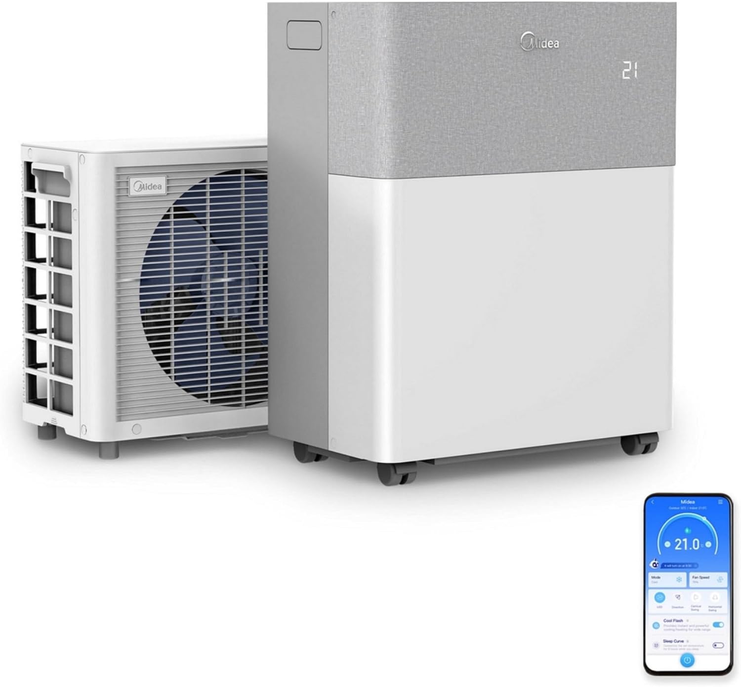 Midea Portasplit Air Conditioning, Mobile Heat Pump, Cooling A++/Heating A+, 12000 BTU 3.5 kW, for Rooms up to 42 m² / 105 m³, Only 39 dB(A) in Silent Mode [Energy Class A++]
