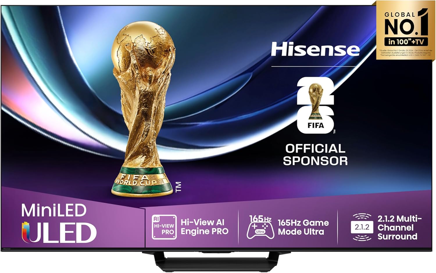 Hisense 85U7Q Pro TV 85 Inches, 4K Mini LED, Smart TV, Hi-View AI Engine Pro, 165Hz Game Mode Ultra, FreeSync Premium Pro, 2.1.2 ch. Surround Sound, Dolby Vision IQ Atmos, Voice Control [2025] [Energy Class C]