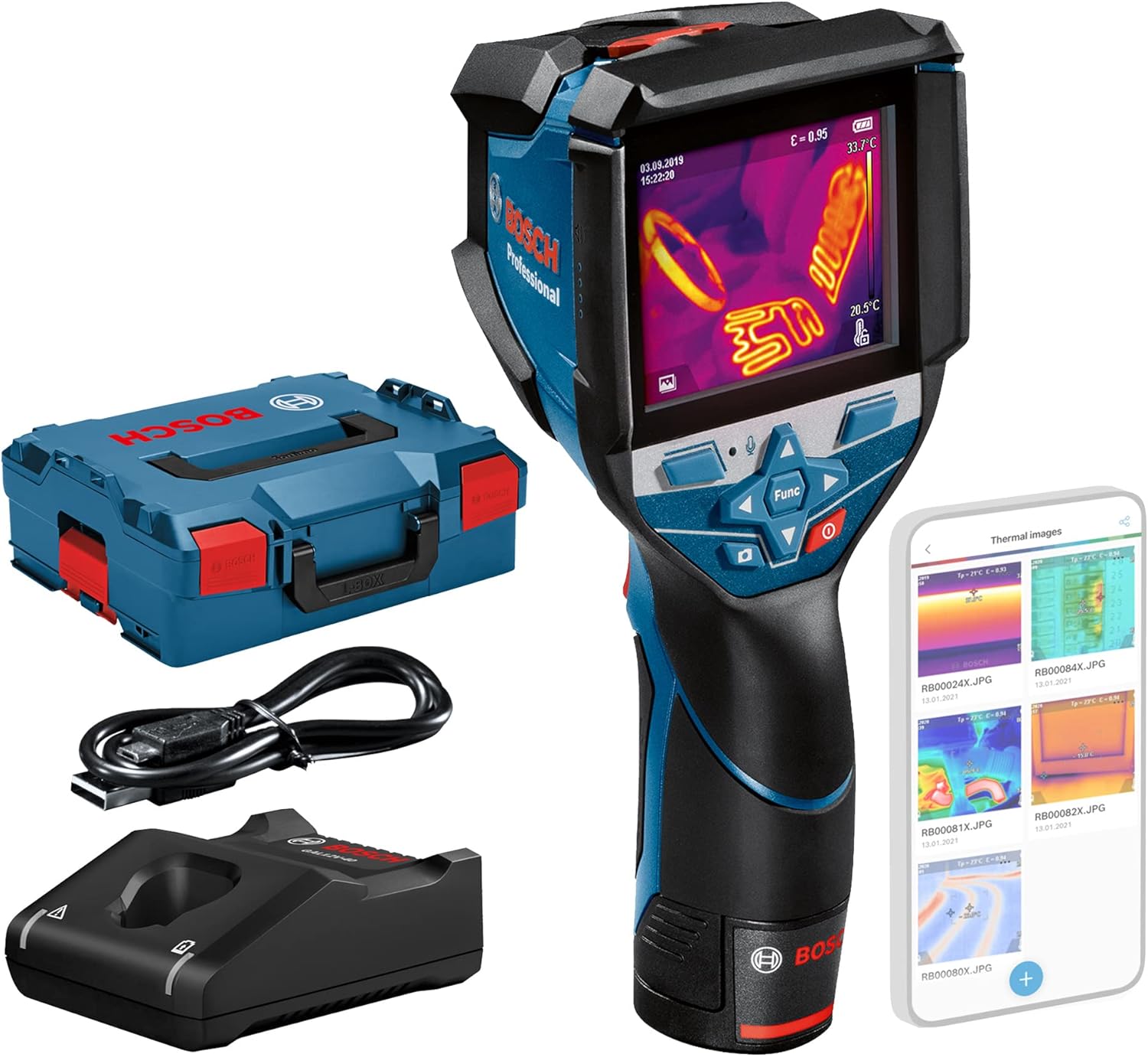 Bosch Professional 12V System Thermal Imaging Camera GTC 600 C (1x 12 V Battery, with App Function, Temperature Range: -20 °C to +600 °C, Resolution: 256 x 192 px, in L-Boxx)