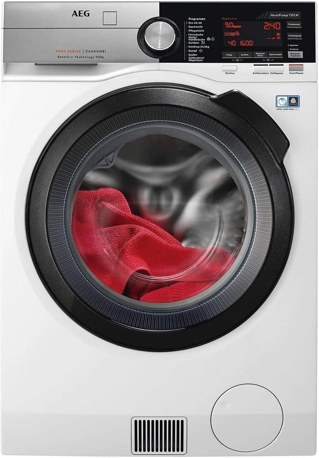AEG ProSteam Washing Machine, Refresher Function, 9.0 kg, Quiet, Automatic Volume, Refill Function, Child Lock, Water Stop, 1600 rpm, LR7A70690 [Energy Class A]