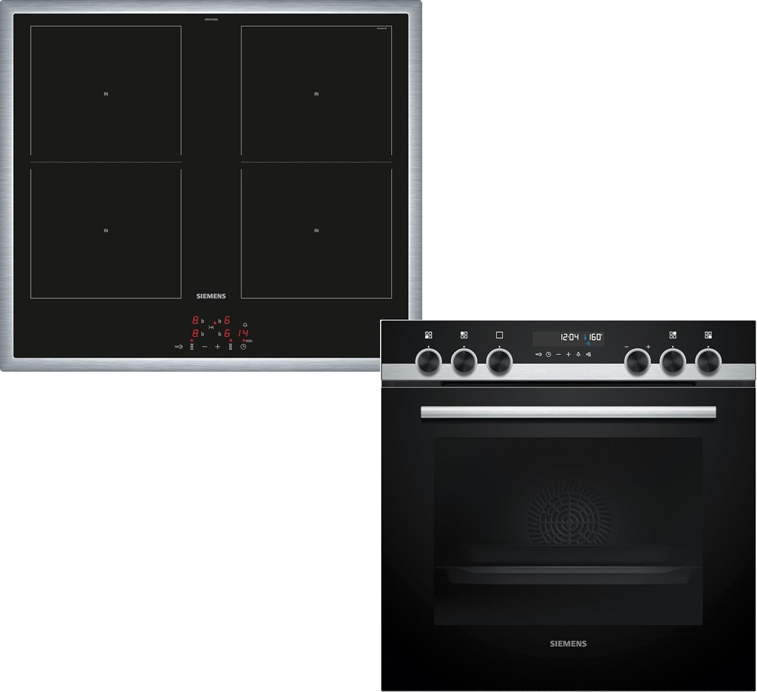 Siemens PQ521DB2ZM, iQ500 Built-in Cooker Set, Consisting of HE578BBS4 Hob, 60 x 60 cm, Pyrolysis Self-Cleaning and Automatic Baking, EM645CQB6E Induction Hob, Combination Induction, Stainless Steel [Energy Class A+]
