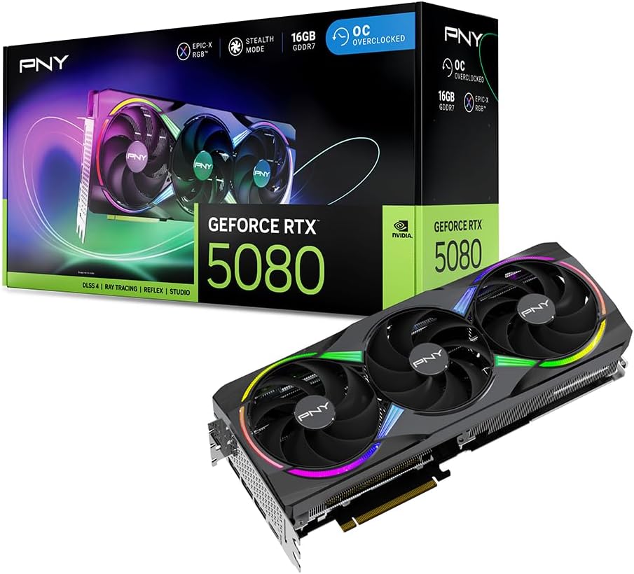 PNY GeForce RTX™ 5080 16GB ARGB OC Triple Fan Graphics Card DLSS 4