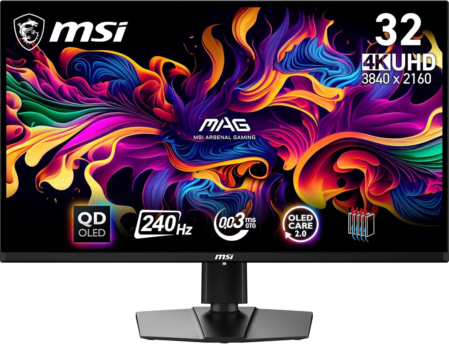 MSI MAG 321UPX QD-OLED 31.5 Inch 4K UHD Gaming Monitor – 3840 x 2160 Quantum Dot OLED Panel, 240Hz / 0.03ms, 99% DCI-P3, ΔE≤2, DisplayHDR True Black 400 – DP 1.4a, HDMI 2.1, USB Type-C