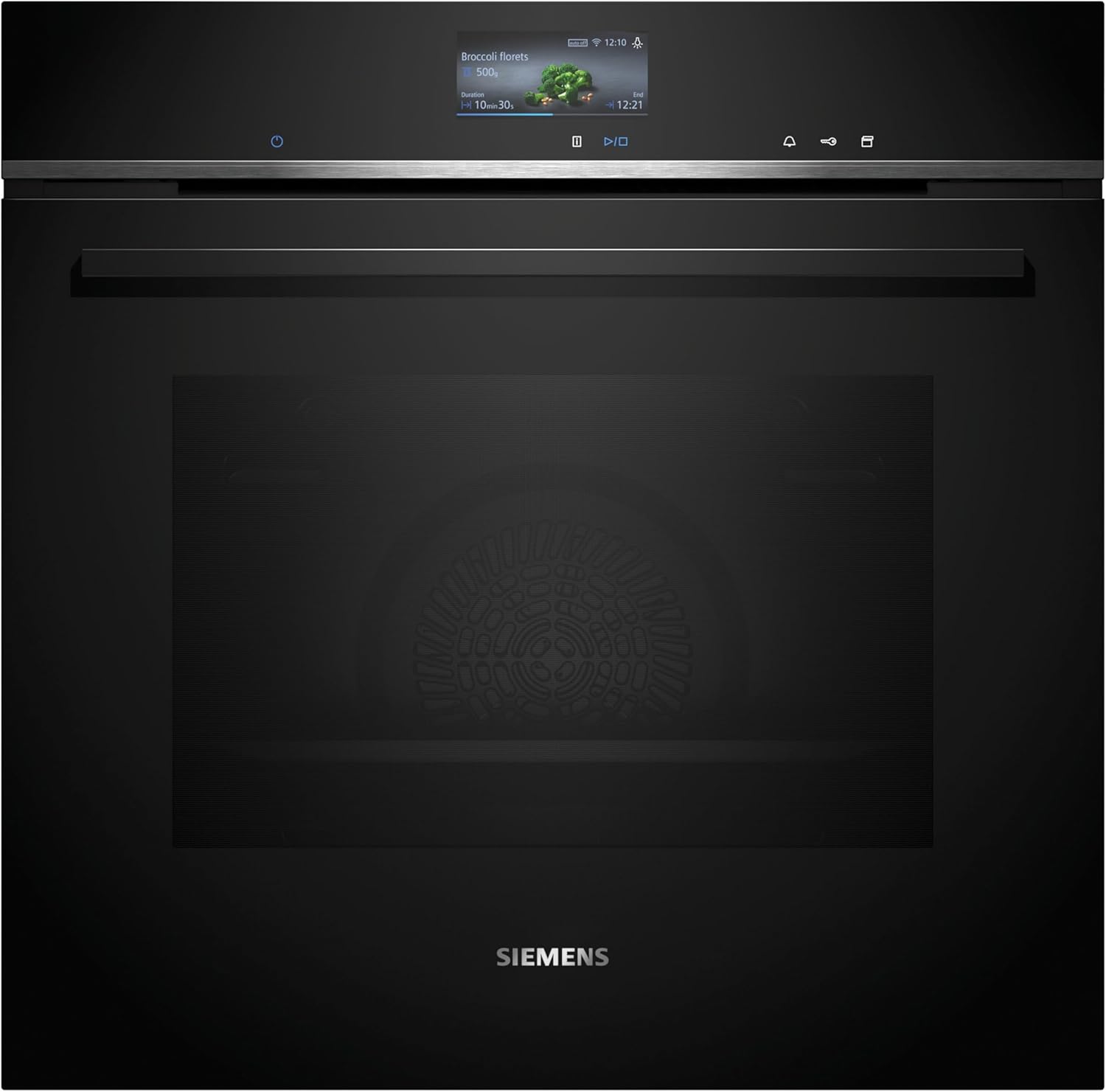 Siemens HS736G3B1, Smarter iQ700 Built-in Steam Oven, 60 x 60 cm, Made in Germany, Hydrolysis Self-Cleaning, Roasting Thermometer, Air Fry, Colour Display, 4D Hot Air, Automatic Baking, Pizza Stage, Black