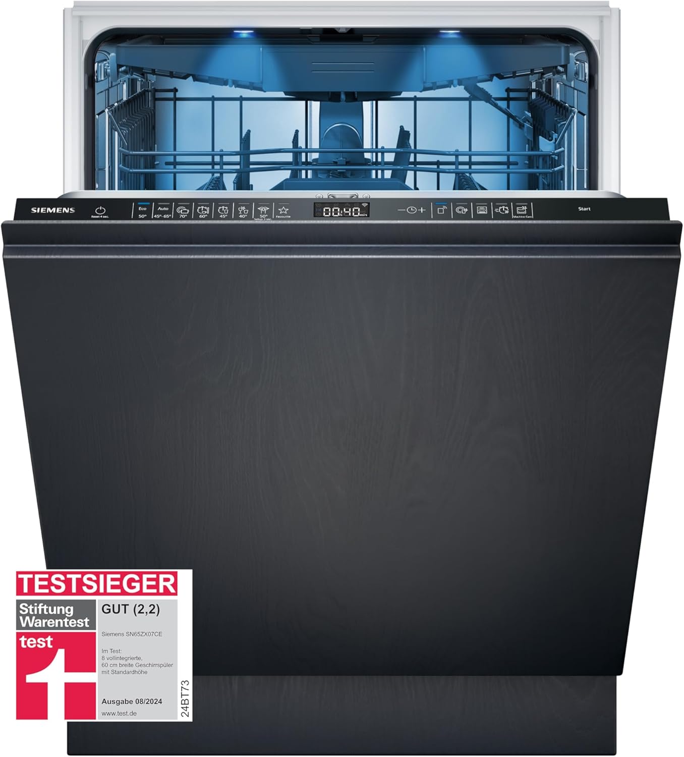Siemens SN65ZX07CE, Stiftung Warentest test winner, iQ500 Smart Dishwasher, Fully Integrated, 60 cm Wide, Cutlery Drawer, Made in Germany, Zeolite Drying, Extra Quiet, VarioSpeed